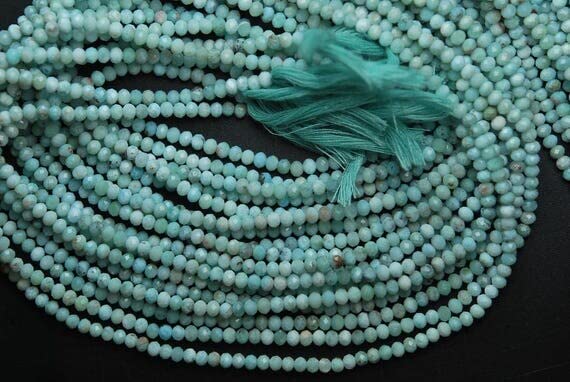 Larimar bleu azur naturel en perles rondelles facettées haut de gamme pour création de bijoux uniques
