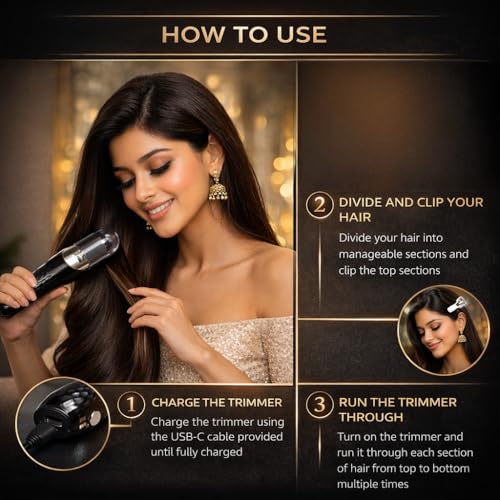 Image of Split Ends Remover Machine for Hair, Cordless Tool for Smooth Healthy Results at Home, Easy to Use, Safe for All Types, Portable Design, Rechargeable for Daily Care and Styling use everyday