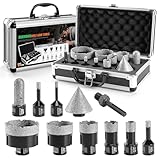 Diamond Hole Saw Kit Tile Drill Bits, 11 PCS Diamond Core Drill Bits Set 6/8/10/19/25/35/51/65mm+50mm Chamfer Saw +20mm Finger Bit+SDS Adapter Porcelain Hollow Drill Hole Saw for Ceramic, Granite
