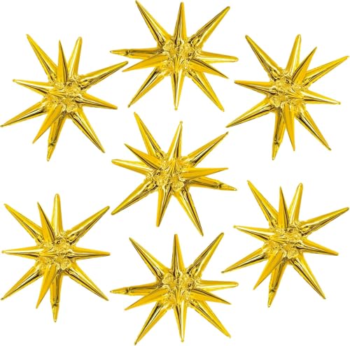Image of 7 pcs 22 Inch Golden Foil Star Ballons, 4D Large Foil Balloons with Metallic Star for 70s Disco Dance Birthday Graduation New Year (Gold Stars 7pcs)