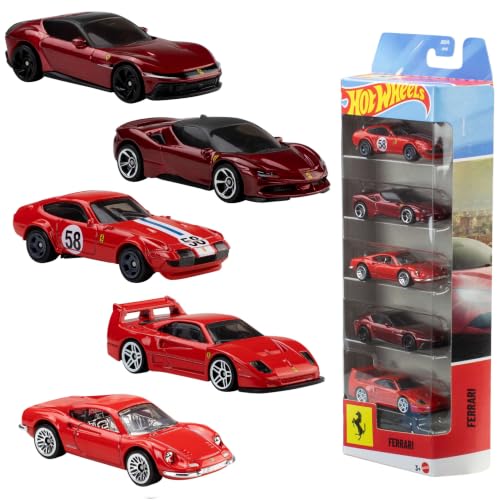 Hot Wheels Pack de 5 Coches Ferrari a Escala 1:64