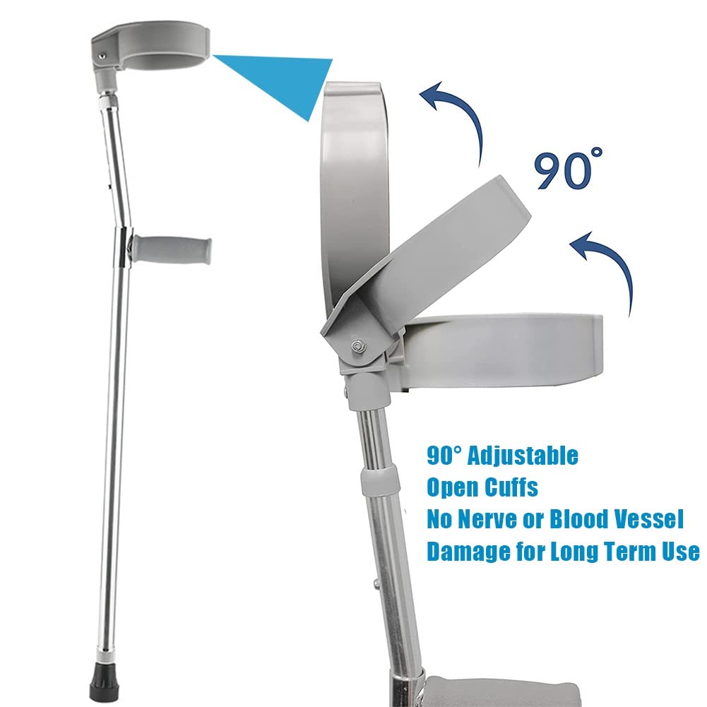 Bastón para muletas de antebrazo (1 par), bastón para adultos con puño cerrado pivotante, muletas de altura ajustable, resistente para adultos estándar y altos