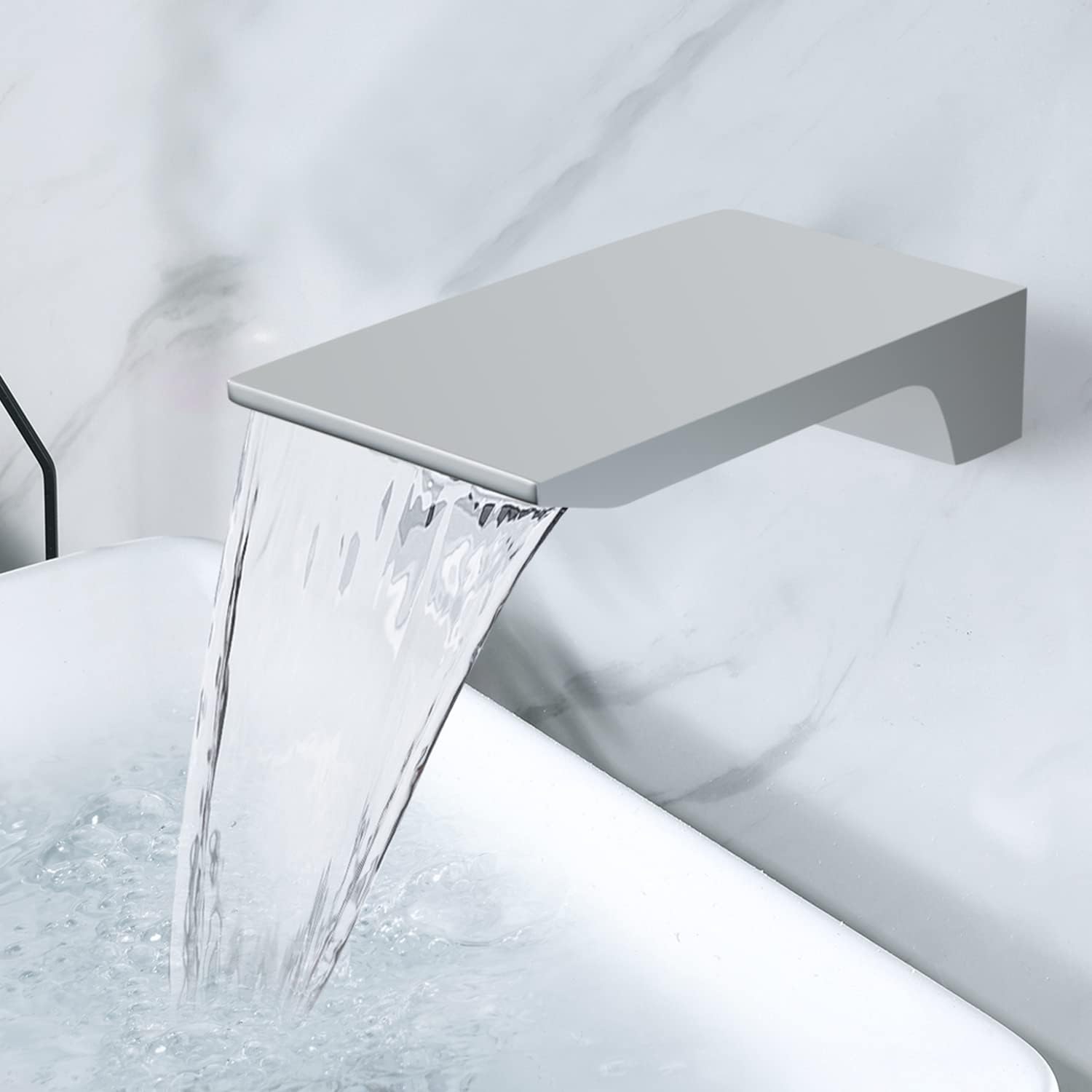 Wall Mount Waterfall Tub Spout High Flow Waterfall Bathtub Spout 1/2" NPT Connector Roman Bathtub Filler Faucet Replacement for Bathroom Vessel Faucet Sprayer, Chrome