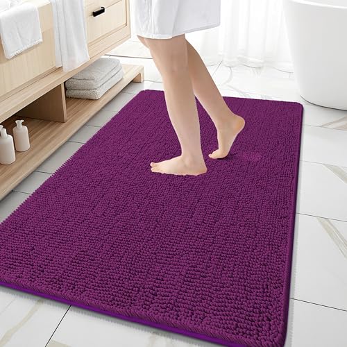 Image of OLANLY Large Bathroom Rugs 59x35, Extra Soft Absorbent Chenille Bath Rugs, Rubber Backing Quick Dry, Machine Washable Bath Mats for Bathroom Floor, Tub and Shower, Home Decor Accessories, Purple
