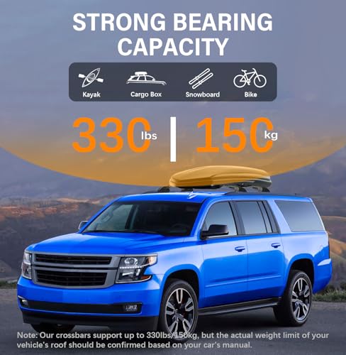 Image of 330lbs Lockable Roof Rack Cross Bars Fit for 2015 2016 2017 2018 2019 2020 Chevrolet Suburban /Tahoe, GMC Yukon & Yukon XL, Cadillac Escalade & Escalade ESV, Aluminum Roof Rails Crossbar