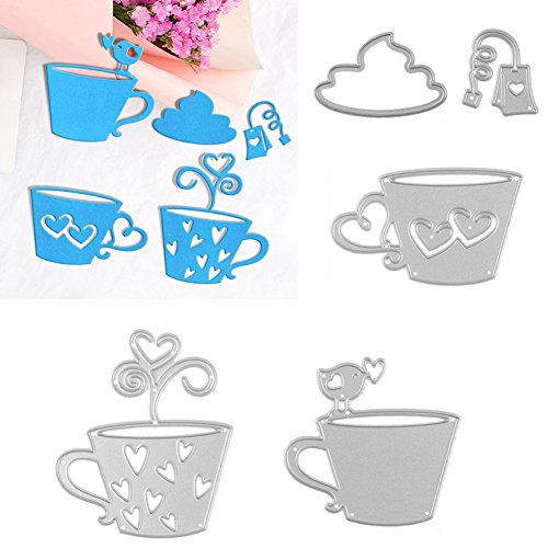 Kuizhiren1 Stanzformen, 5 Stück/Set für Teebeutel, Kaffeetasse, Metall-Stanzform, Schablone für DIY Scrapbook Cover