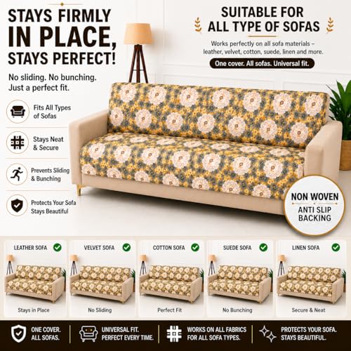 Image of Homerz Premium Printed Quilted Velvet Sofa Slip Cover Protector with Tassels, Sofa Mat, Exact Size, Antislip Cover (Antique Garden, 7 (3+2+2) Seater, Full)