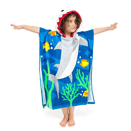 Florica Algodón Niños Niñas Encantador Ponchos Encapuchados baño Toalla de baño(Talla Grande Tiburón)