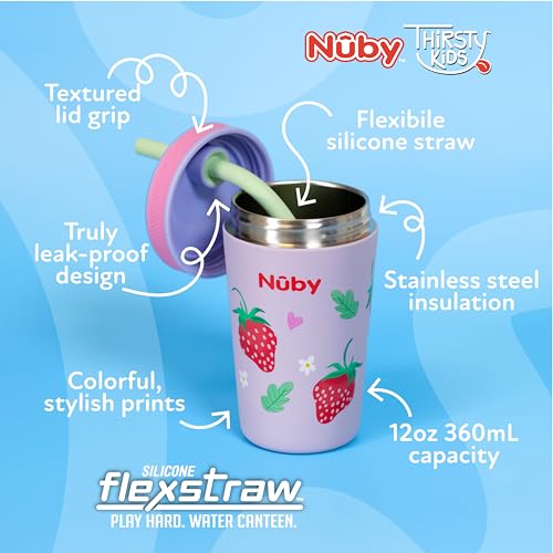 Image of Nuby Thirsty Kids Flexstraw Stainless Steel Insulated Toddler Cup - 12 oz