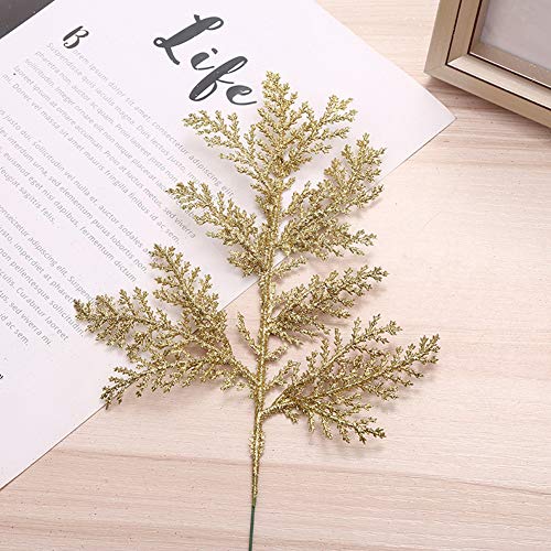 LBZE 10Pcs Christmas Glitter Leaves,Glitter Leaf Spray Christmas Tree Ornament,Simulated Tree Branch,DIY Xmas Tree Wreath Hanging Decor Pendant Scrap Booking for Home