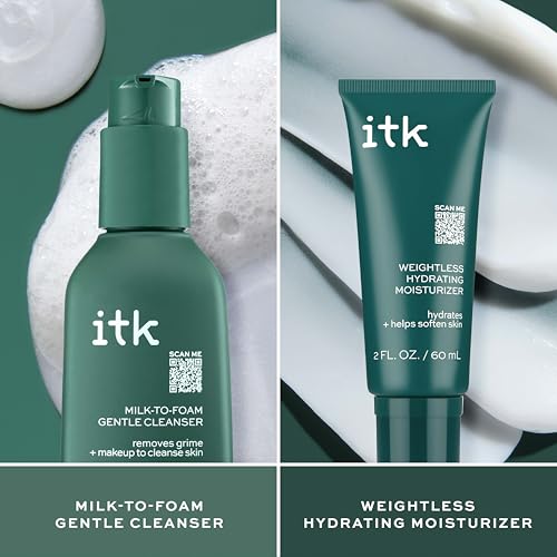 Image of ITK Skincare Cleanser+Moisturizer Set,Milk-To-Foam Face Wash Cleanser,Weightless Hydrating Moisturizer-Smooth& Nourished Skin-Helps Remove Makeup, Hydrate Skin-Skincare Gift Set,3.5 Fl Oz (Pack of 12)