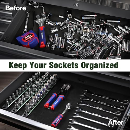 Image of WORKPRO Magnetic Socket Organizer, Heavy Duty 3 /8-Inch Drive Socket Rail | Aluminum Alloy, 10 Pieces Clips, Rotatable & Movable Clips, Efficient Organization