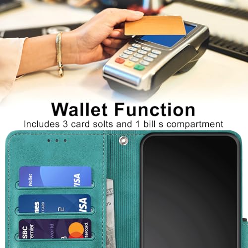 Image of Flip Wallet Case for Samsung Galaxy S25 FE PU Leather Turquoise | RFID Blocking 3 Card Slots, Built-in Kickstand, Shockproof Protective Flip Phone Cover for Samsung S25 FE