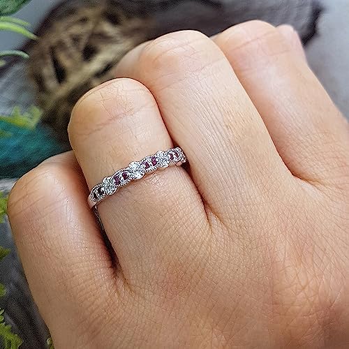 Dazzlingrock Collection 925 Sterling Silver Ring | Round Pink Sapphire & Marquise White Diamond Miligrain Band | Size 7