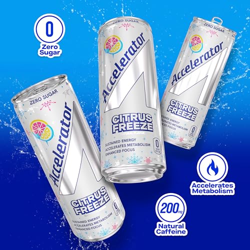 Image of Accelerator Active Energy Drink, Citrus Freeze 12oz can (12 pack) | Zero Sugar, Sustained Energy from 100% Natural Caffeine (200mg from Green Coffee Bean & Green Tea extract)