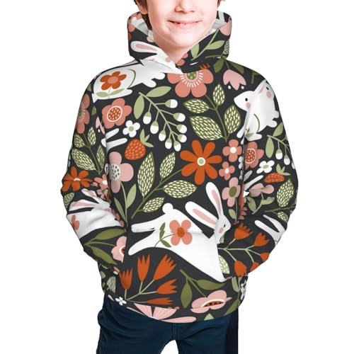 Rabbits on Floral Kid Hoodies Boys Sweatshirts Girls Pullover with Pocket3