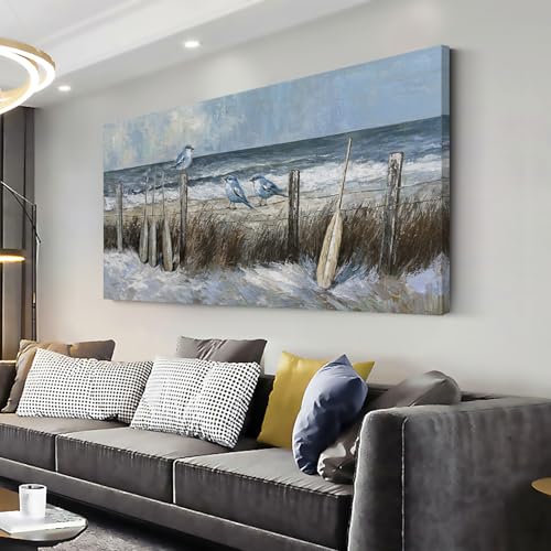 ZOMNAI Navy Blue Beach Wall Art for Living Room Office