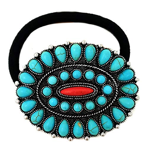 Emulily Western Turquoise Concho Squash Blossom Hair band and Tie