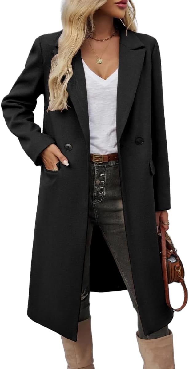 IDEALSANXUN Womens Long Wool Coats Fall Winter Trench Coat Peacoat Dress Jackets