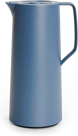 Emsa N41703 Motiva Jarra isotérmica, 1 litro, cierre Quick-Press, 12 h caliente, 24 h frío, matraz de cristal, fabricado en Alemania, diseño nórdico, azul norte