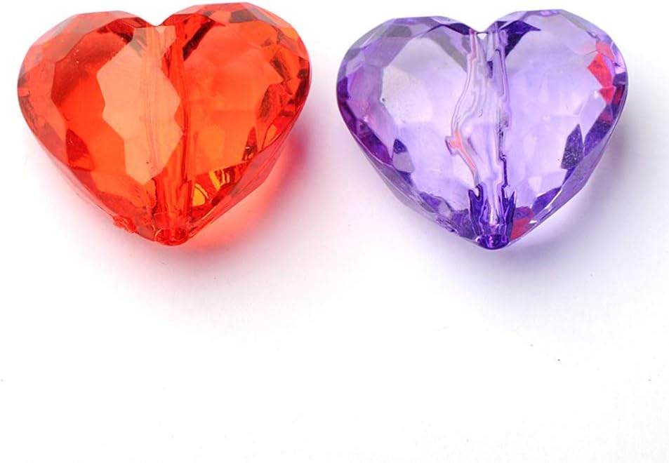 KISSITTY 500g/About 88pcs Random Mixed Color Transparent Acrylic Beads Heart Charm Spacers 25x28.5mm 1x1inch for DIY Jewelry Craft Making with 0.1inch Hole