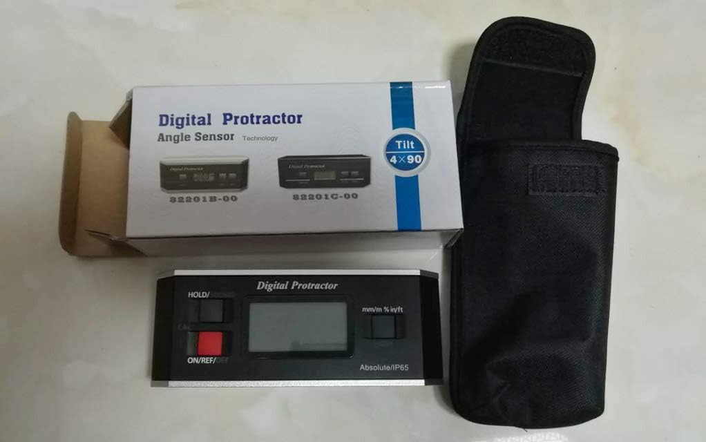 TC Digital Protractor, its packaging, and protective pouch