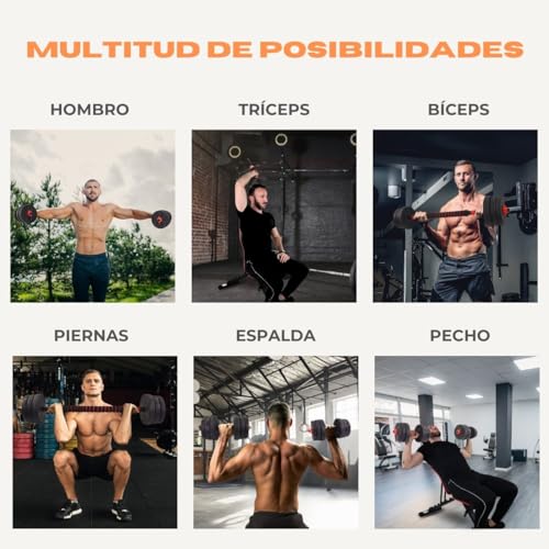 Mobiclinic® , Mancuernas ajustables, 2 en 1, Peso de 2-30 kg, Incluye y barra extensión acolchada, Tuercas antideslizantes, Acero resistente, Gym casa - Imagen 4