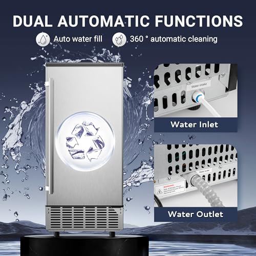 Image of ICYGLEE Commercial Under Counter Ice Maker Machine with Drain Pump, 100Lbs /Day with 24lbs Storage, Auto-Cleaning, 24H Timer, Built-in Freestanding Ice Maker for Home /Commercial & Home Use. (Steel)