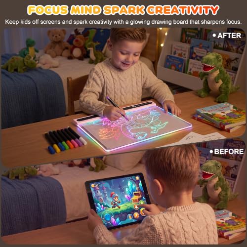 16 Inch LED Drawing Board for Kids Rechargeable Pink 5 Music Modes 14 Light Effects - image 5