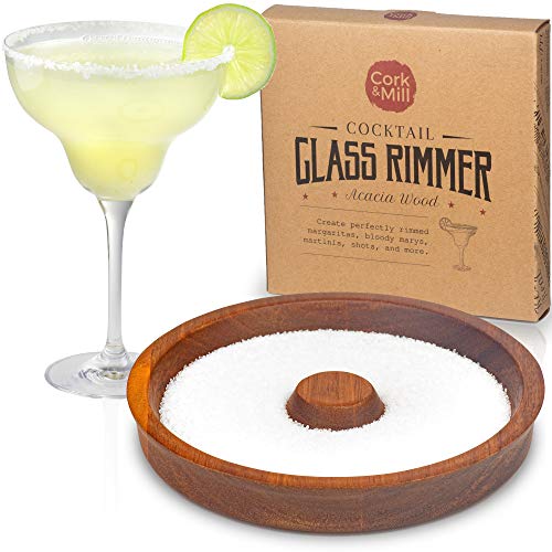 Cork & Mill Margarita Salt Rimmer, Acacia Wood Glass Rimmer, Sugar and Salt
