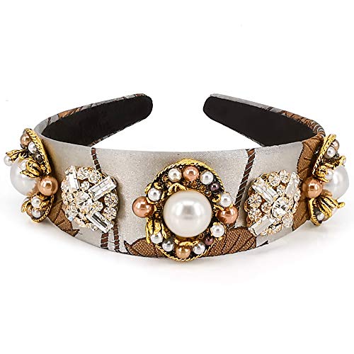 QTMY 2022 Baroque Pearls Flower Headband for Women,Wide Hair Hoop Hair Accessories Head Band Headwear