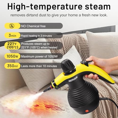 AKPIAN Handheld Steam Cleaner, Cleaning Steamer, Portable Multi-Purpose Steam Cleaner with Safety Lock and 10 Piece Accessory Kit for Removing Dirt, Grease - Image 2
