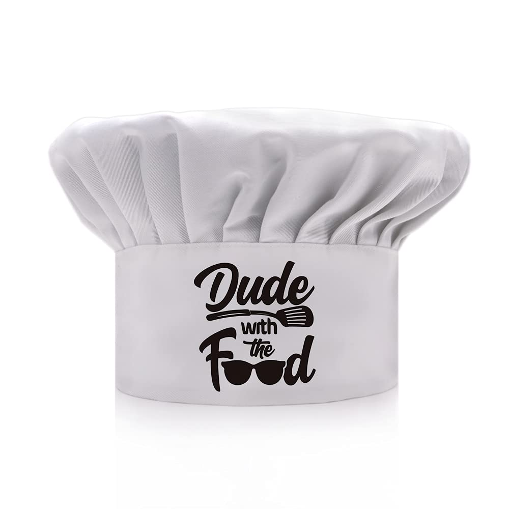 AGMDESIGN Funny Chef Hat, Dude with The Food, Funny BBQ Chef Wear, Adjustable Kitchen Cooking Hat for Men & Women White