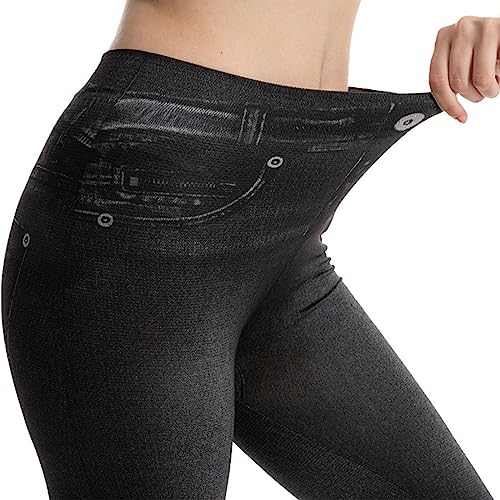 Capri Leggings for Women Jean Look Jeggings Super Comfy Stretch High Waisted Denim Skinny Pull-On Capri Pants Tights4