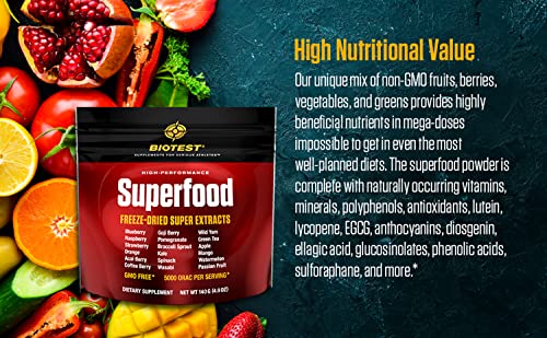 Biotest Superfood Powder Blend Of 18 Whole Food Berries, Fruits, And Vegetables - Healthy Polyphenols, Antioxidants, Vitamins, Minerals - Non-Gmo Drink Mix For Smoothies And Supplements - 150 G #TOP3