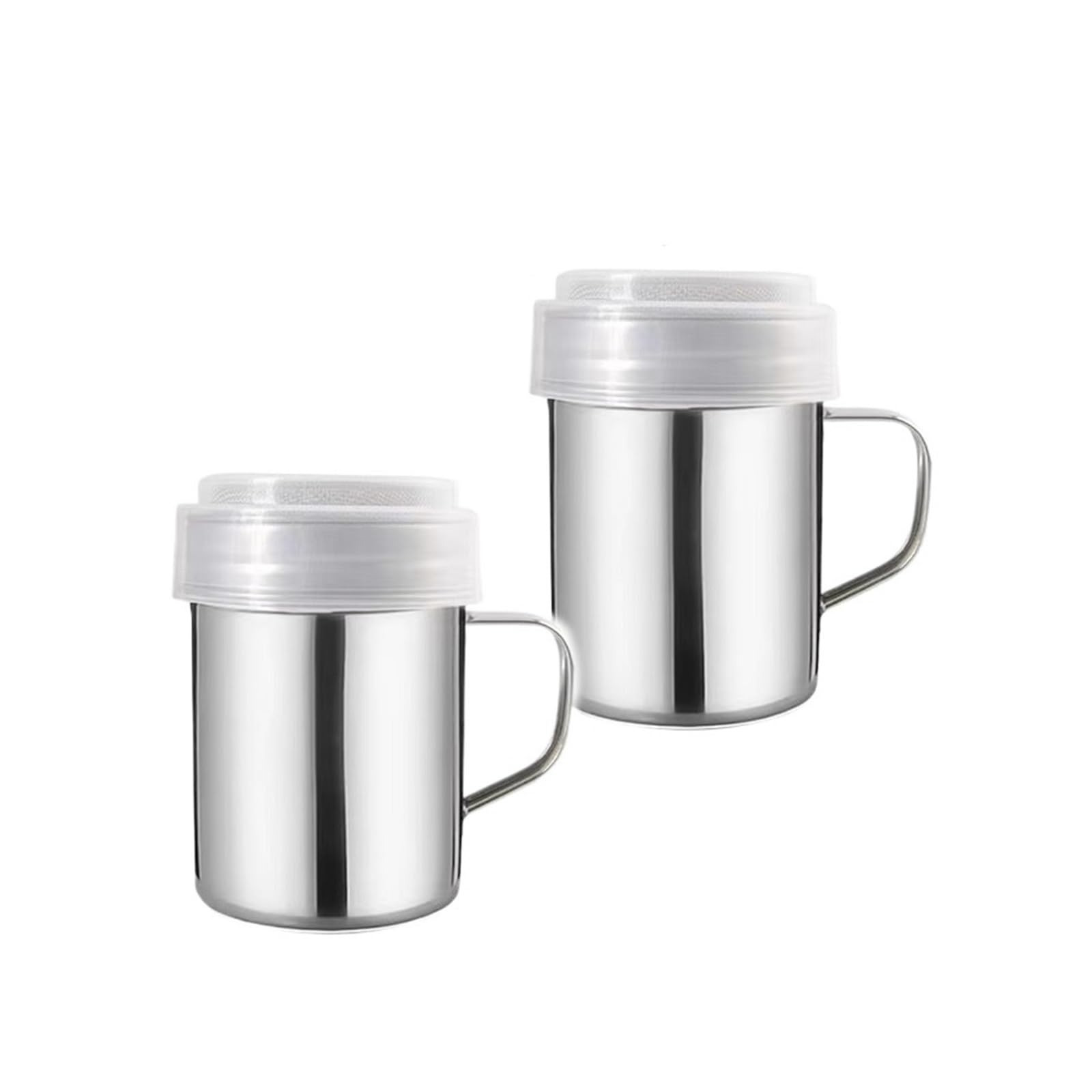Pulverstreuer 2 Stück Edelstahl-Puderzuckerstreuer mit Griff, Streuer, Pulverdosen Deckel, Gewürz-, Salz- und Pfefferstreuer-Set(2pcs large)
