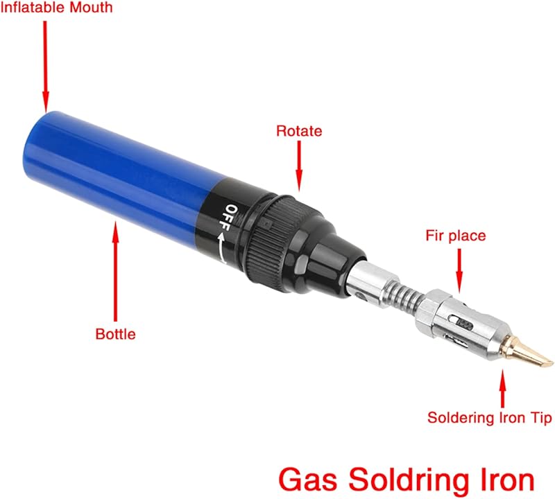 Walfront Gázos Forrasztópáka Készlet 1300°C Mini Égő Butángáz Ceruza Forrasztó Torch 8ml Tartály 35-45 Perc Kék