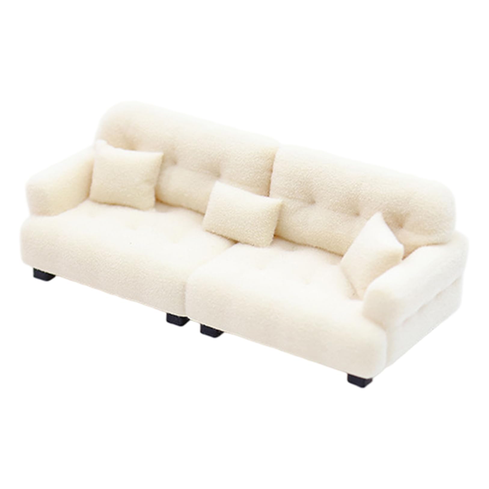 Ameble 1:12 Scale Cream Colored Mini Sofa for Dollhouse, Soft Flocking Modern Miniature Couch, Realistic Dolls House Furniture for Imaginative Play, Living Room Decor
