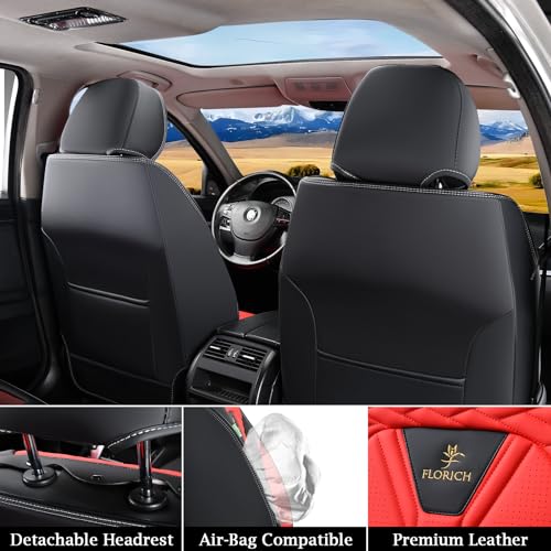Image of FLORICH Leather Seat Covers, Seat Covers Full Set, Car Seat Protectors 5 Seats,Automotive Seat Covers Fit for Most Cars Trucks-Black&Red