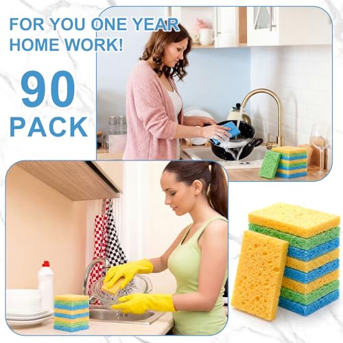 Image of Zhengmy 90 Pieces Sponges Bulk Sponges Kitchen Compressed Sponge Natural Dish Sponge Compressed Wood Pulp Cleaning Without Scratching for Kitchen Bathroom, 3.9 x 2.4 x 0.12 Inch (Light Color)