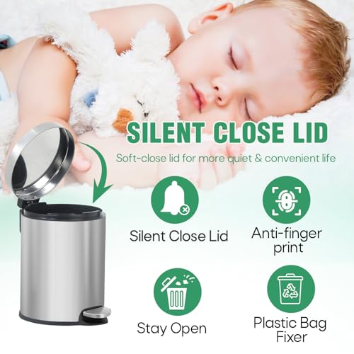 Caneca de basura metálica redonda acero inoxidable 6L con pedal miniatura 6