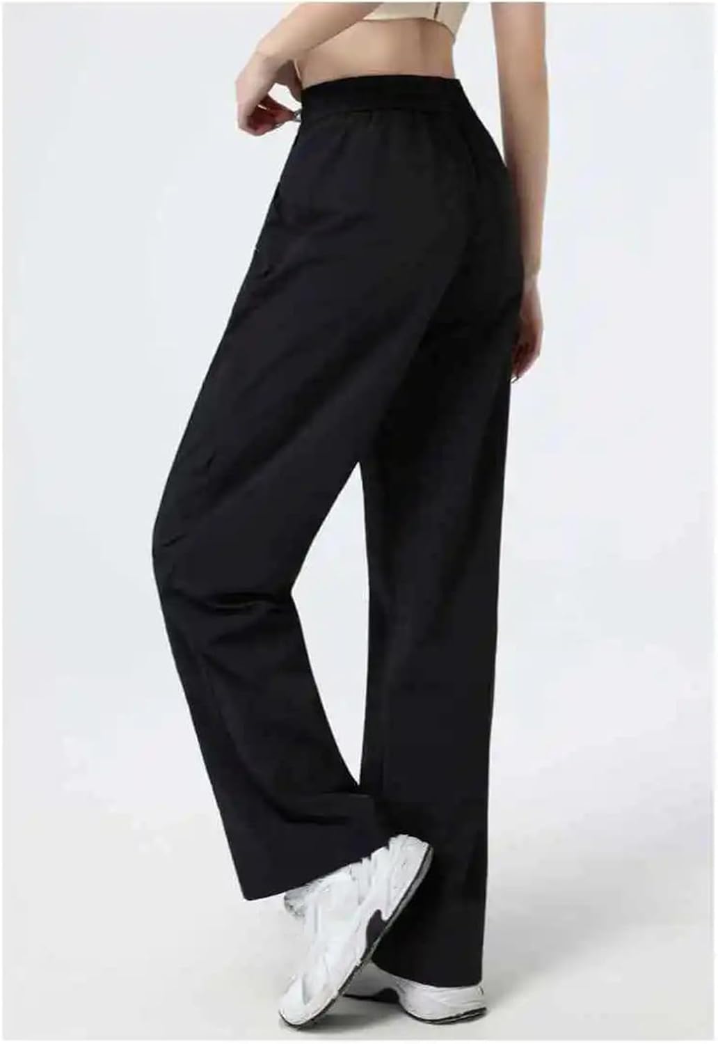 Women's High Waisted Straight Leg Drawstring Workout Pants with Pockets Casual Loose Fit Long Sport Trousers