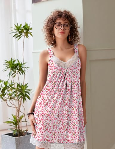 Image of Ekouaer Womens Nightgown 2 Pack Nightgown V Neck Lace Sleepwear Sleeveless Chemise Women's nightgowns & sleepshirts S-XXL