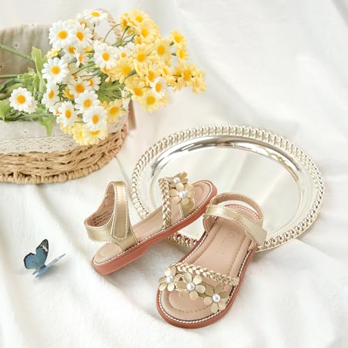 Image of Kolan Toddler Girl Sandals Open Toe Flat Princess Dress Shoes Little Kids