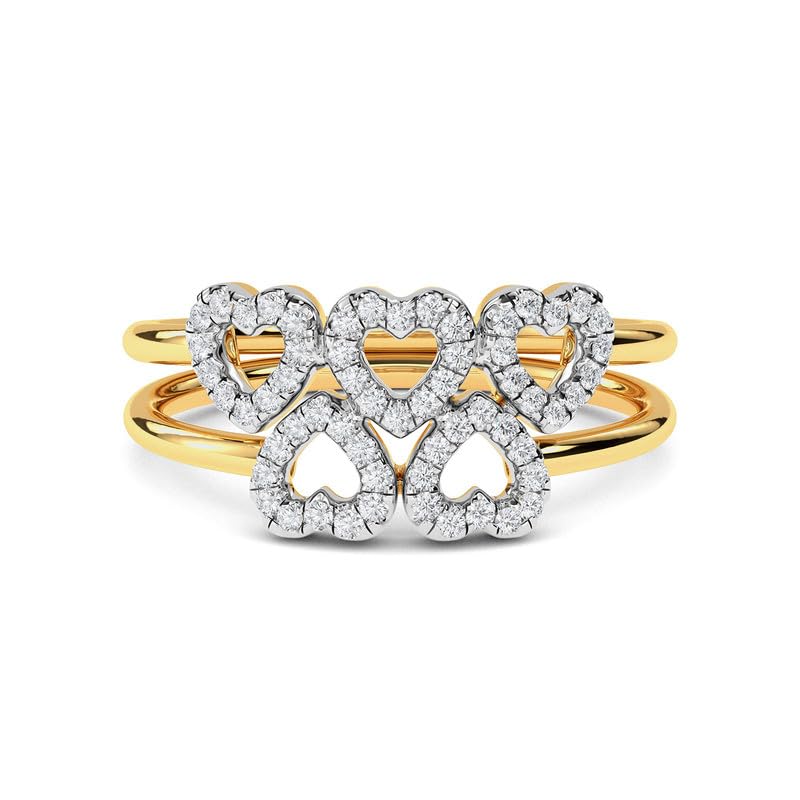 Image of KISNA 14k / 18k Real Gold & Diamond Ring | Diwali, Rakhi Rakshabandhan Gift for Sister /Bhabhi /Women | With Certificate of Authenticity & BIS-Hallmarked Gold Jewellery | Two Layered Heart Ring