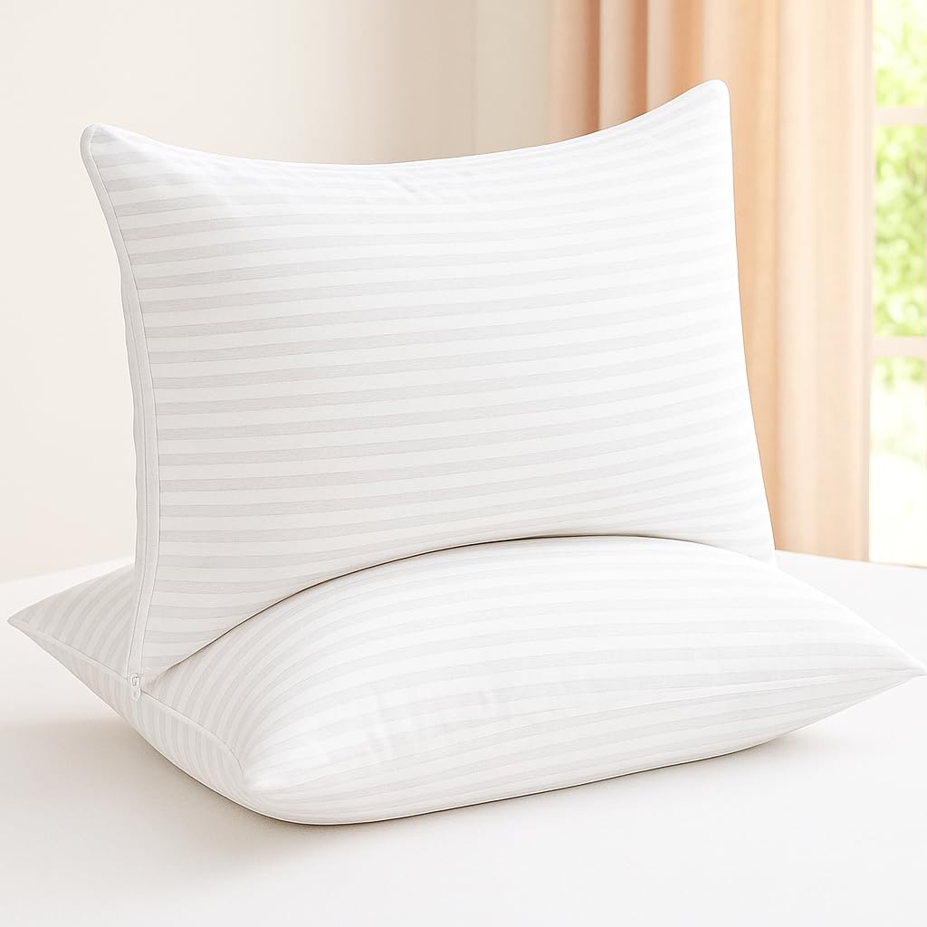 Stripe pillow protectors 4 pack Zipper - White Standard Size 50x75 Soft Touch Breathable Zip Closure pillow cases Decorative Pillow Covers for Bed - Machine Washable, Pack of 4 (50x75) cm)