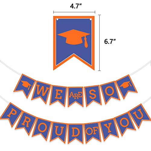Image of Blue Graduation Orange We Are So Proud Of You Banner Congrats Grad Cap Bunting Flag Grad Party Decoration Idea