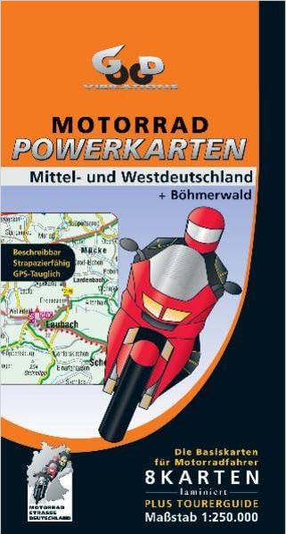 Motorrad Powerkarten. Mittel- und Westdeutschland plus Böhmerwald, 8 Blätter laminiert