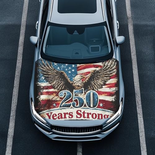 Image of 250 Years Eagle American Flag Print Car Hood Cover Auto Hood Flag Design, 59.05 inchx39.37 inch, Engine Cover Premium Sublimation Print Car Hood Flag with Elastic Band