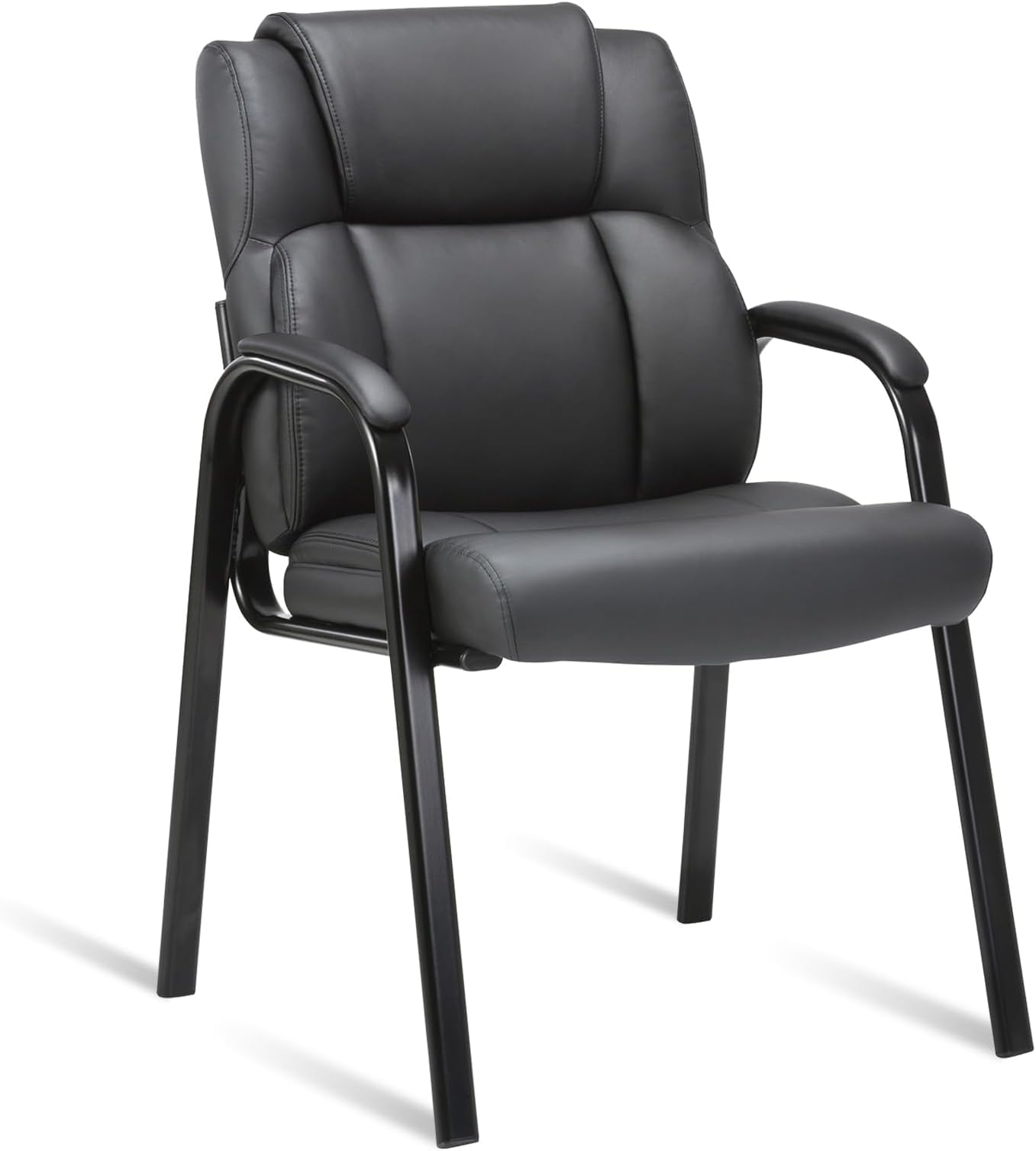 CLATINA Leather Guest Waiting Reception Chair with Padded Arm Rest and Thick Seat Cushion Comfy Stationary Desk Chairs for Office Home Conference Meeting Lobby Hall Side Break Room, Black